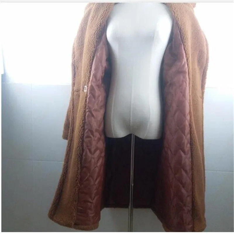 Женское теплое длинное пальто из искусственного меха, модное подиумное зимнее женское пальто, негабаритная ветровка, розовый, черный, коричневый, красный, L XL - Цвет: 3