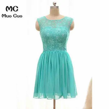 

Aqua Turquoise 2018 Homecoming dress short with Lace Sleeveless Chiffon cocktail party dress short homecoming dress
