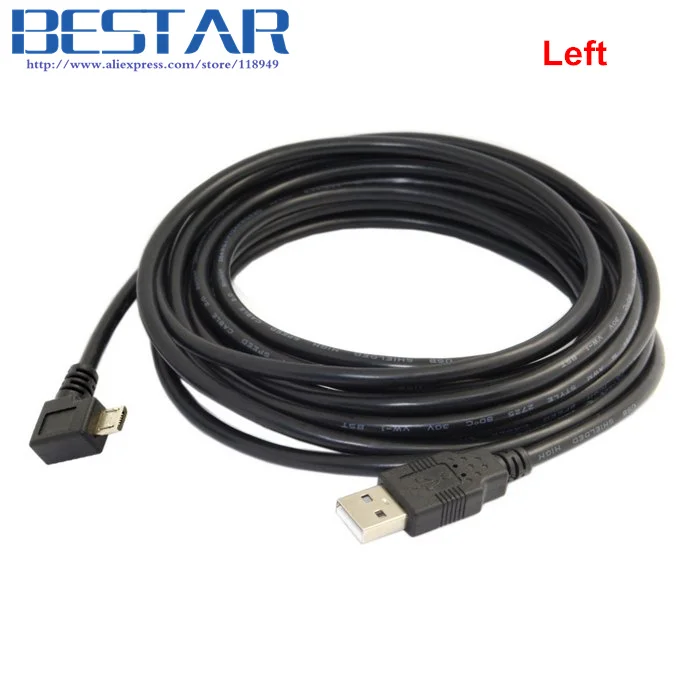 

5m Left Angle & Right Angled 90 Degree Micro USB 2.0 5 pin Male to USB 2.0 Data Charge Cable 5 meters for Tablet