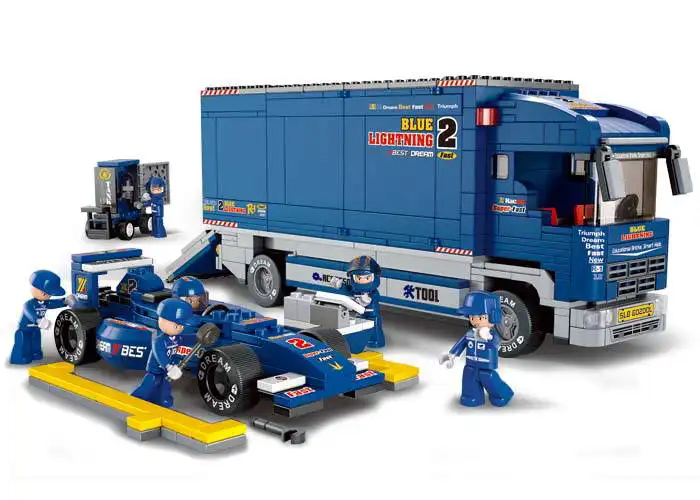 Sluban 641pcs F1 Series F1 Racing Truck Transporter Educational DIY Building Blocks Sets Bricks font b