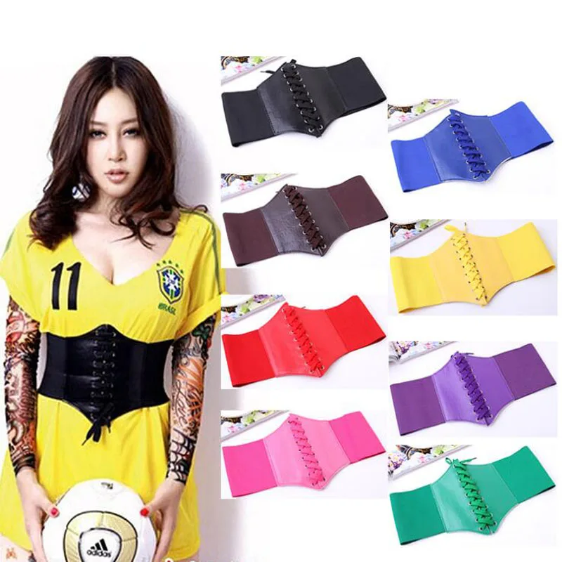 

100pcs/lot Corset Wide Pu Leather Slimming Body Belts for Women Elastic High Waist designer Belts