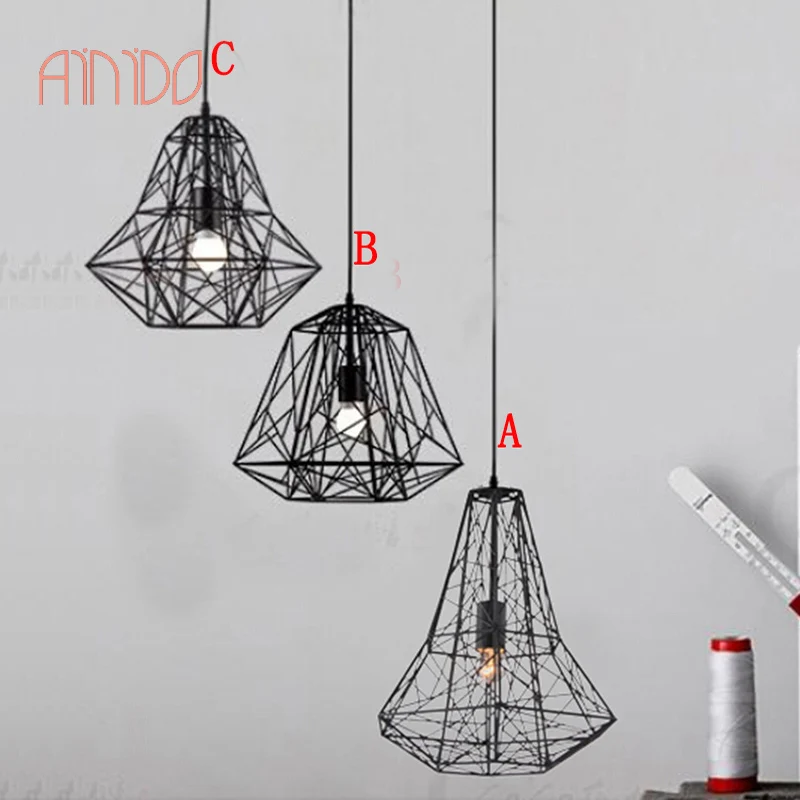 

Modern Wrought Iron Bird Cage Pendant Light American Retro Industrial LOFT Bar Lamp Hanging Minimalst Geometric Fixtures Lights