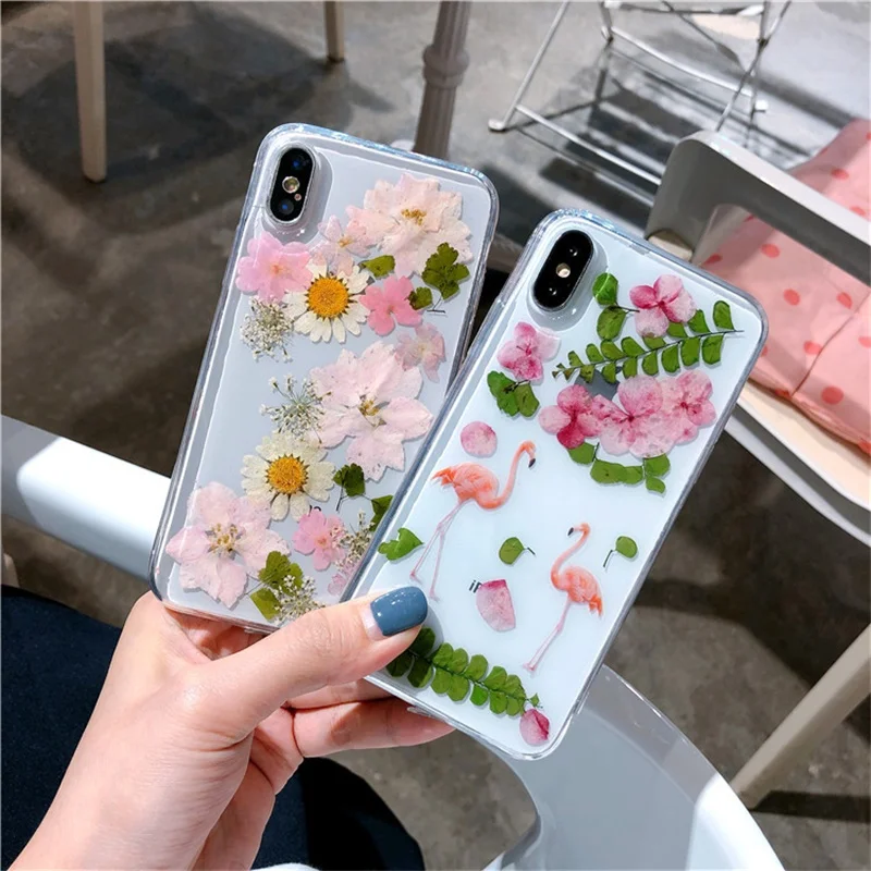 Защитные чехлы для iPhone XS MAX 8 6 6s Plus с натуральным сухим цветком из эпоксидной