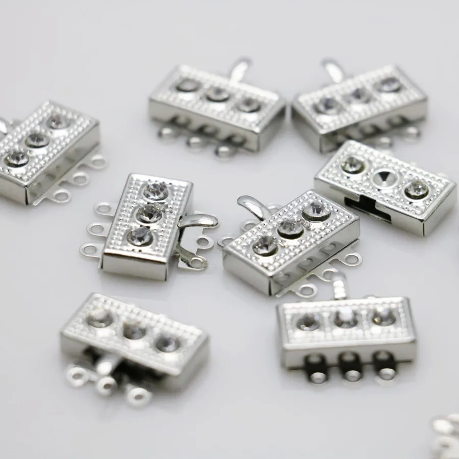 10PCS Fittings for Rectangle DIY button 3 row Silver plate