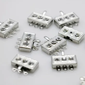 

10PCS Fittings for Rectangle DIY button 3-row Silver-plate for Bracelet Necklace Machining metal parts Jewelry Making Design