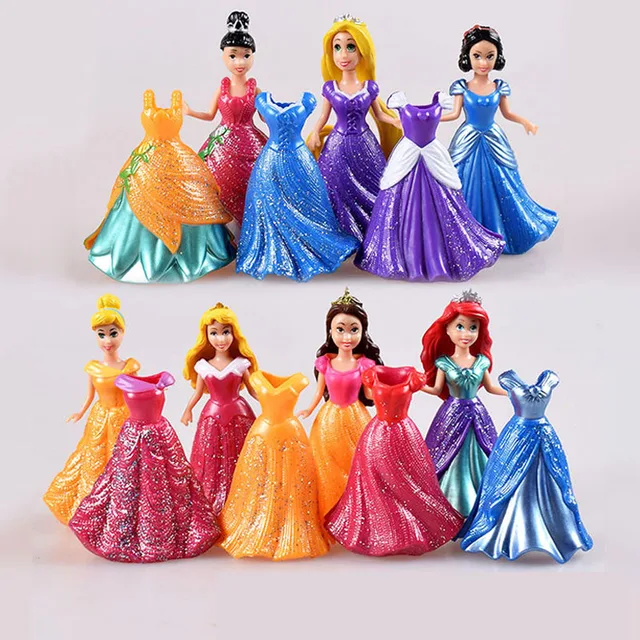 Best Price 14 Pcs/Set Princess Snow White Figures Ariel Belle Rapunzel Aurora PVC Action Figure toys  Dress Clothes Changeable toys