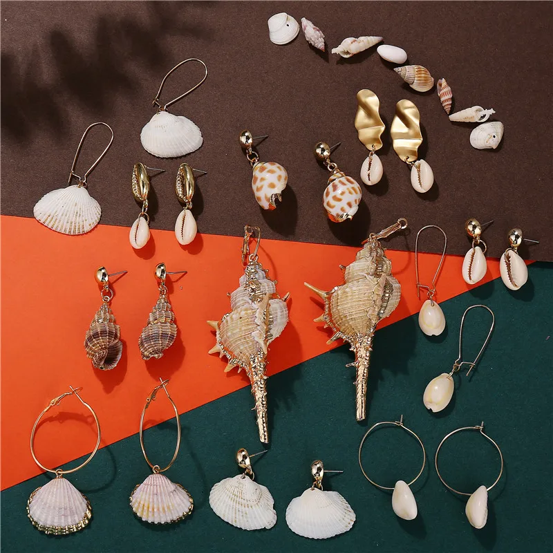 

AY Gold Color Geometric Irregular Starfish Drop Earrings New Exaggerated Cowrie Shell Earrings Women Conch 2019 Fashion Jewelry