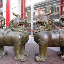 Bi002058 21 Китай royal Бронза Медь Фэн-Шуй Зло талисман kylin Foo Dog Лев Пара