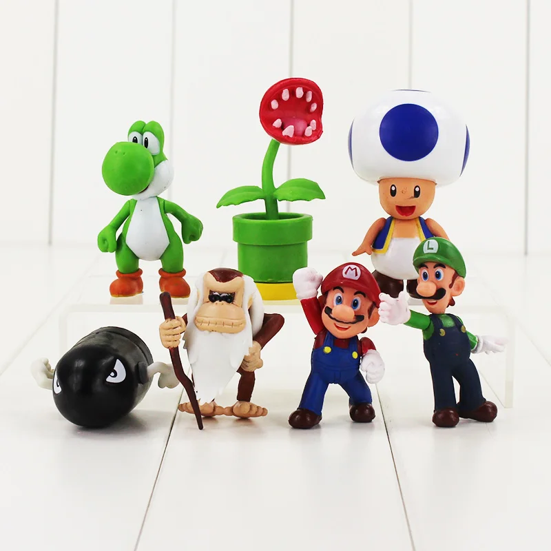 7 шт./партия, 6-8 см, аниме Super Mario Bros Luigi Flower petey Piranha, гриб, Жаба, ПВХ, фигурка, модель игрушки, детская кукла