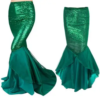 

Green Mermaid High Waist Sequins Skirt Large Swing Half Body Tight Skirts