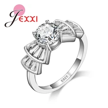 JEXXI Pretty Luxury Bow Jewelry Fashion Elegant 925 Sterling Silver Rings For Women Wedding Party White Cubic Zircon Jewelry