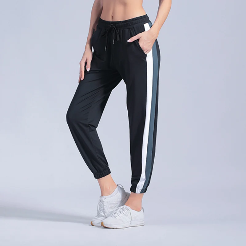 

Summer Sweatpants Women Stretched Pocket Stripe Yoga Pants Breathable Loose Quick Dry Running Fitness Sports Pants Trousers