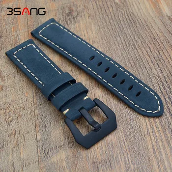

New Quality Genuine Leather Watch bands 22mm 24mm For Mens Scrub Strap For Panerai Straps Black Brown Blue Free Shipping!