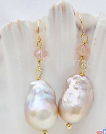 

ry00294 LAVENDER BAROQUE KESHI REBORN PEARL DANGLE EARRING 14K