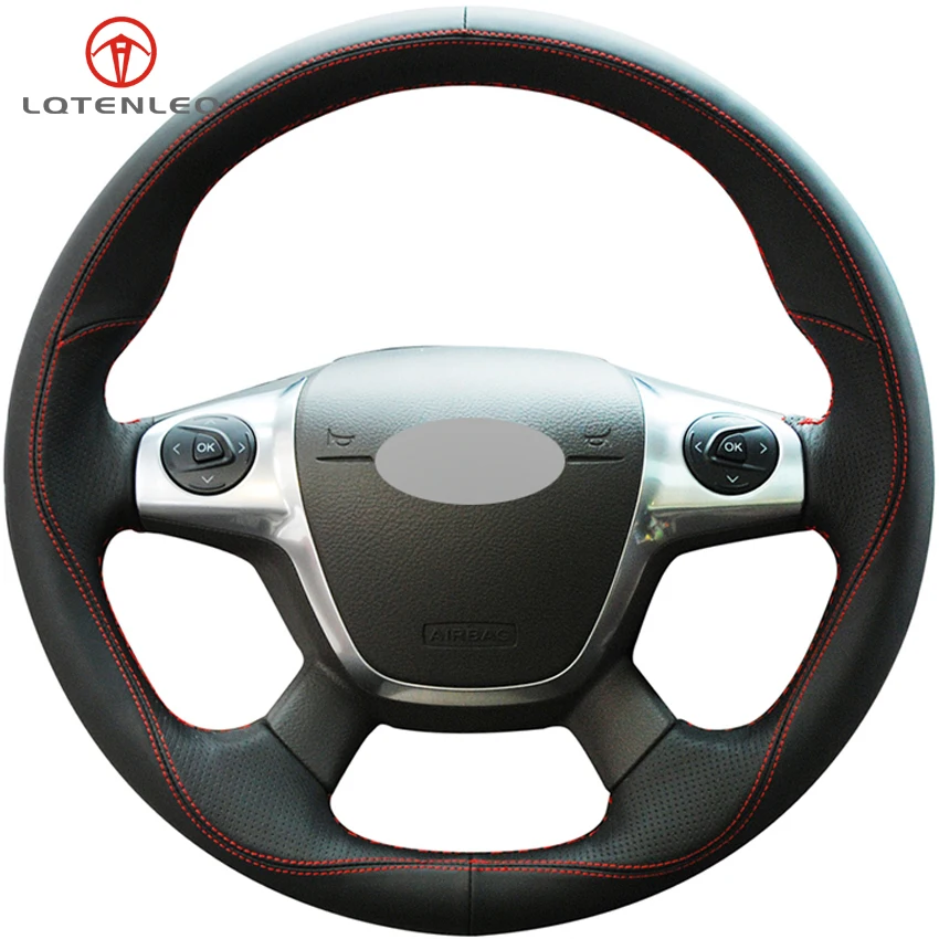 

LQTENLEO Black Leather Suede Steering Wheel Cover For Ford Focus 3 2011-2014 C-MAX 2011-2018 Transit 2013 2014 KUGA 2013-2016
