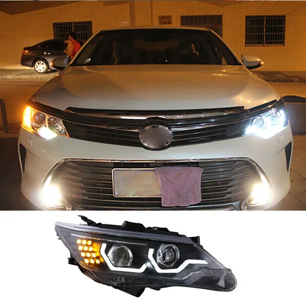 

Newest Car Styling LED Light Guiding Design Head Lamp Headlights For Toyota Camry 2014 2015 Exterior Accessories Car-styling