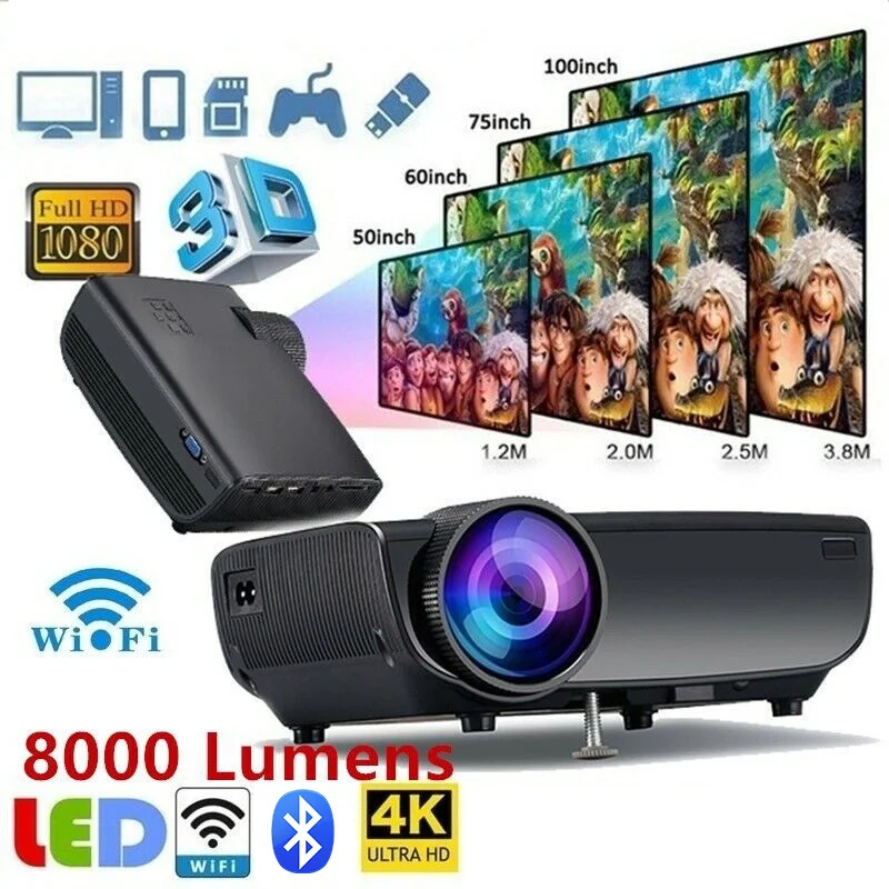 

1080P 3D 4K HD LED Projector Home Theater Cinema for Android/IOS LCC77