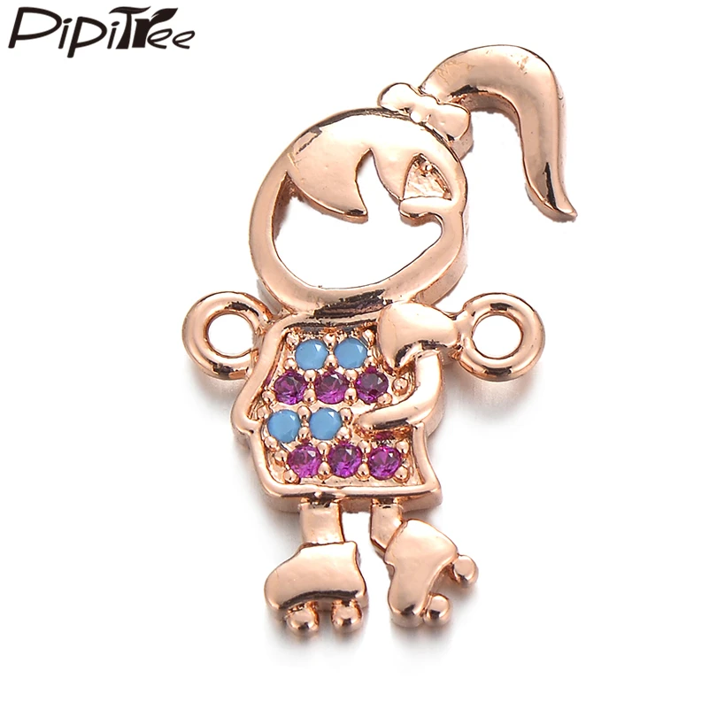 

Pipitree Skating Girl Skateboard Boy Charm Micro Pave Multi Zircon Charms for Jewelry Making Smiley face Bracelets Accessories