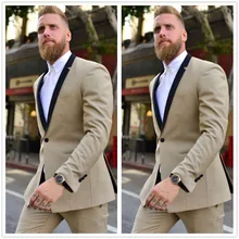 Шампань джентльмен одна кнопка жениха смокинг Блейзер Свадебные Мужские костюмы для выпускного вечера Slim Fit Одежда для жениха индивидуальный заказ из двух частей