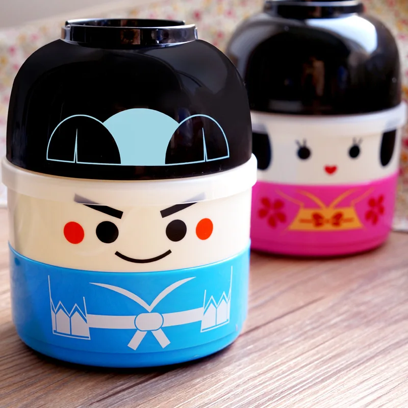 

Cute Japanese Doll Bento Box Food Grade PP Microwave Children Lunch Boxes Christmas Gift 2 Layers 850ML