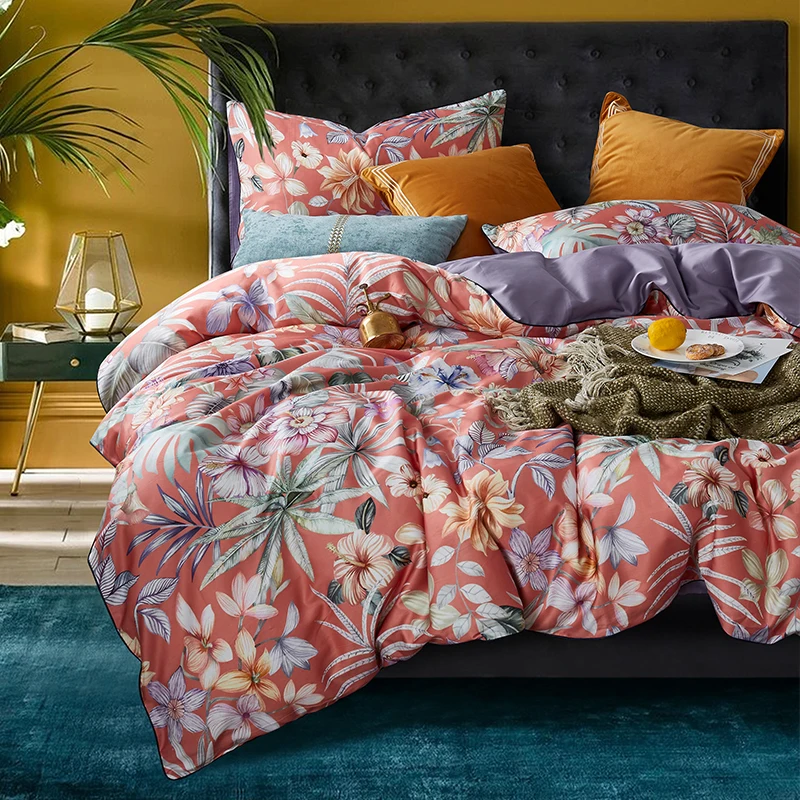  Blue floral Painting bedding set European Satin 100% Egyptian cotton pastoral king queen size bed s