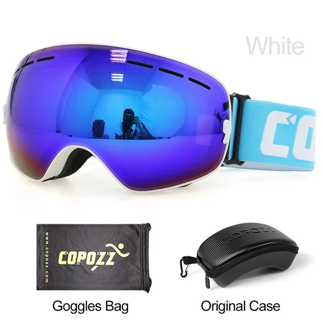 COPOZZ, брендовые лыжные очки, двухслойные, UV400, анти-туман, большая Лыжная маска, очки для катания на лыжах, для мужчин и женщин, очки для сноуборда, GOG-201 Pro - Цвет: White Blue