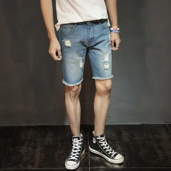 

2019 Men's pants Summer New Cave Cowboy shorts Men's Straight Pipe Youth Cowboy shorts knee lengh jeans men 806