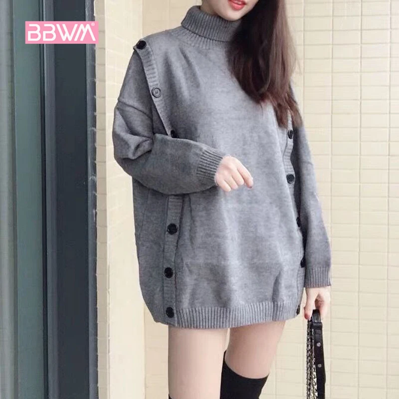 

High collar sweater female 2018 new Korean version of the winter set of wild wide thick loose long sleeve sweater