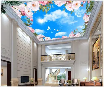 

3d wallpaper custom photo non-woven mural Pink flowers sky decoration painting 3d wall room murals wallpaper ceiling murals