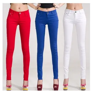 

Spring New Autumn Fashion Pencil Jeans Woman Candy Colored Mid Waist Full Length Zipper Slim Fit Skinny Women Pants