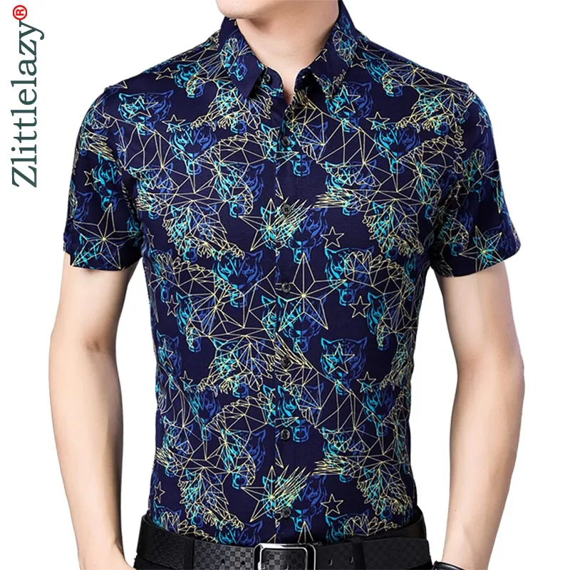 

2019 brand casual luxury hawaiian floral summer short sleeve slim fit men shirt social dress shirts mens fashions jersey 51553