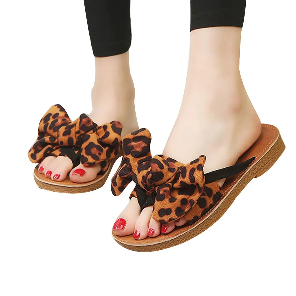JAYCOSIN леопардовые шлепанцы с цветочным принтом Женские бантом Летние сандалии