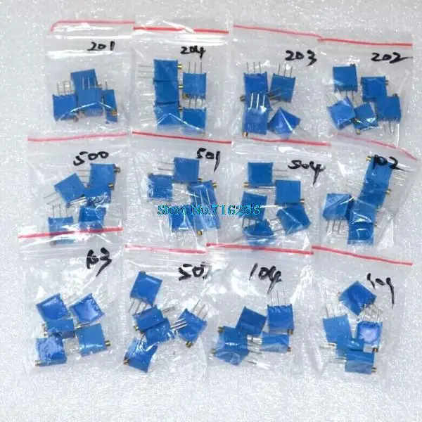 

60pcs 12Value 3296W Potentiometer Resistor Top Adjustment