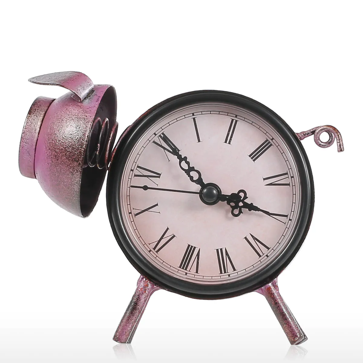 

Tooarts Piggy Clock Handmade Vintage Metal Cat Figurine Mute Table Clock Practical Clock One AA Battery Home Decor