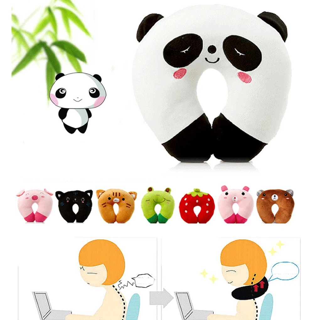 Hot sale 9 styles u-shaped plush pillow travel pillow cartoon animal car headrest doll