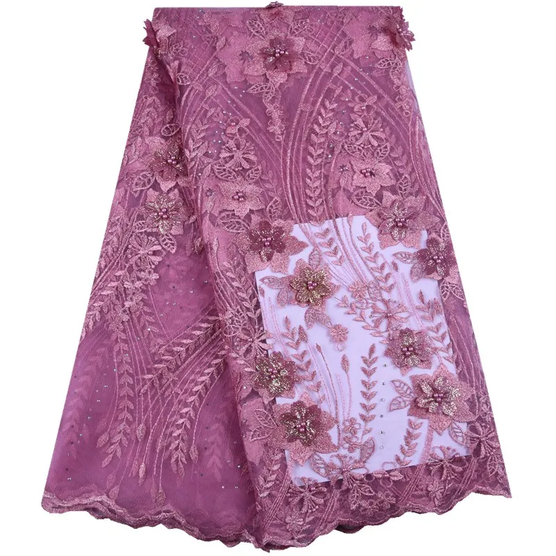 Onion 3D Flower Lace Embroidery African Nigerian Fabrics With Beads High Quality French Tulle Fabric For Dresses S1579 | Дом и сад
