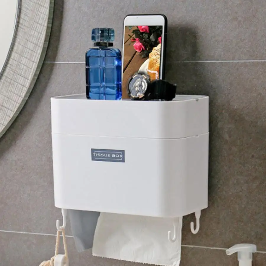

No Drilling Toilet Roll Paper Holder Wall-mounted Tissue Rack Bathroom Hotel toilet paper holder with shelf