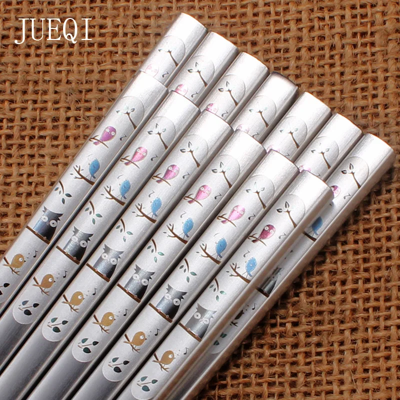 

JueQi 10 Pair Stainless Steel Anti-rolling Luxury Laser Engraving Korean Hollow Chopsticks Fortune Food Sticks Tableware