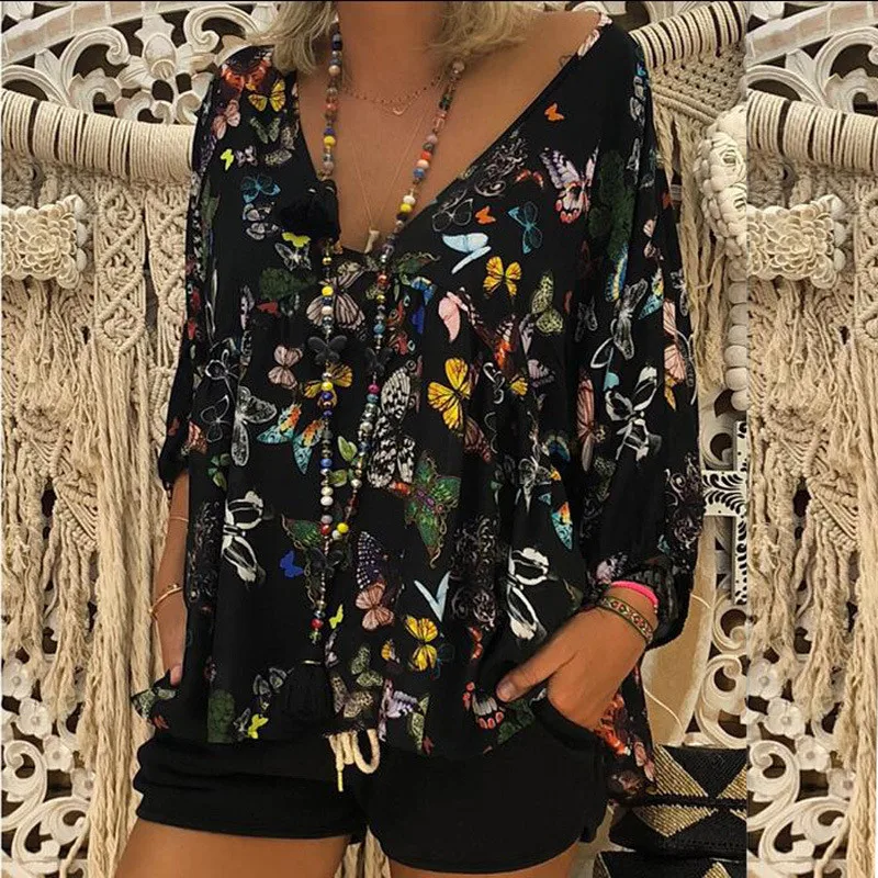 

S-5XL Plus Size Women Clothing T-Shirts 2019 New Summer Print Beach Casual Tops Tees Female Vintage Loose Large Size T-Shirt