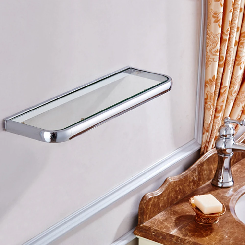 Bathroom Shelves Solid Brass Single Tier Glass Shelf Storage Cosmetics