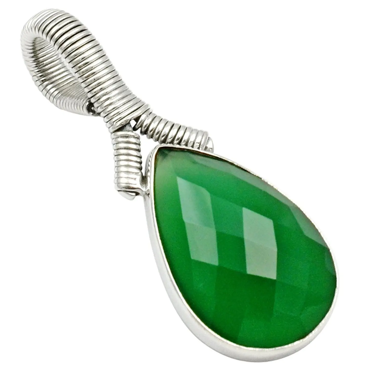 

Lovegem Genuine Green Onyx Pendant 925 Sterling Silver ,42 mm, AP4193