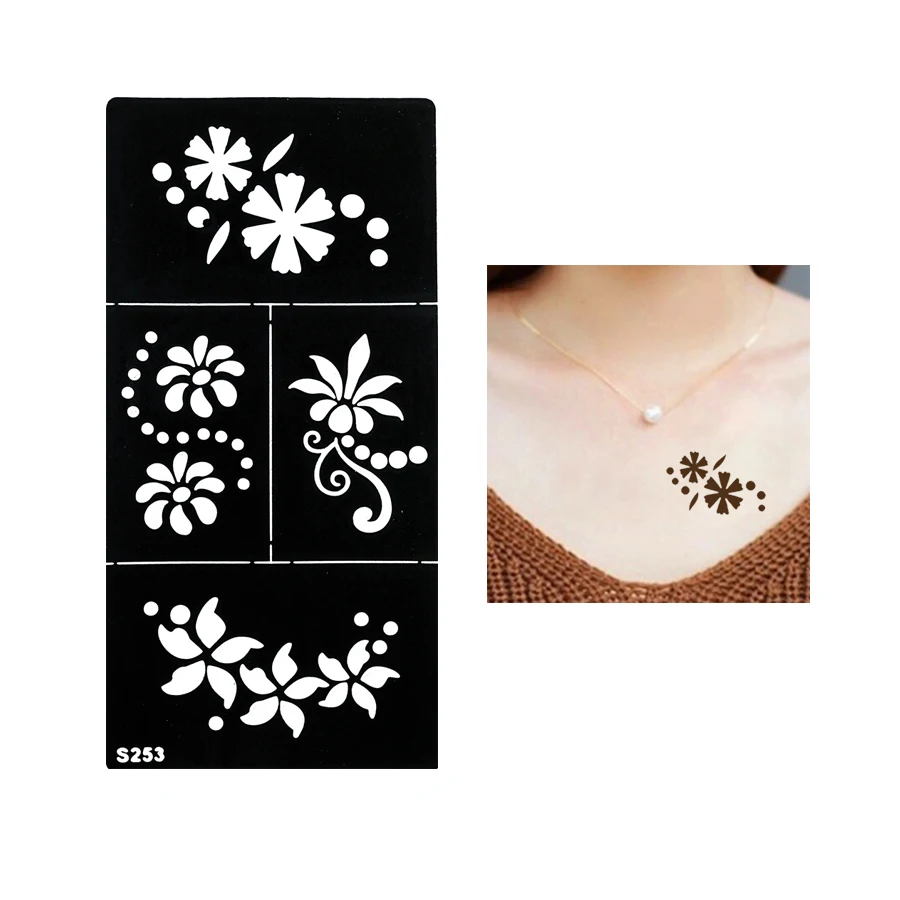 

1 PC Beautiful Fake Black Henna Stencil Tattoo Flower Pattern Waterproof Temporary Tattoo for Women Body Art Tattoo Sticker S253