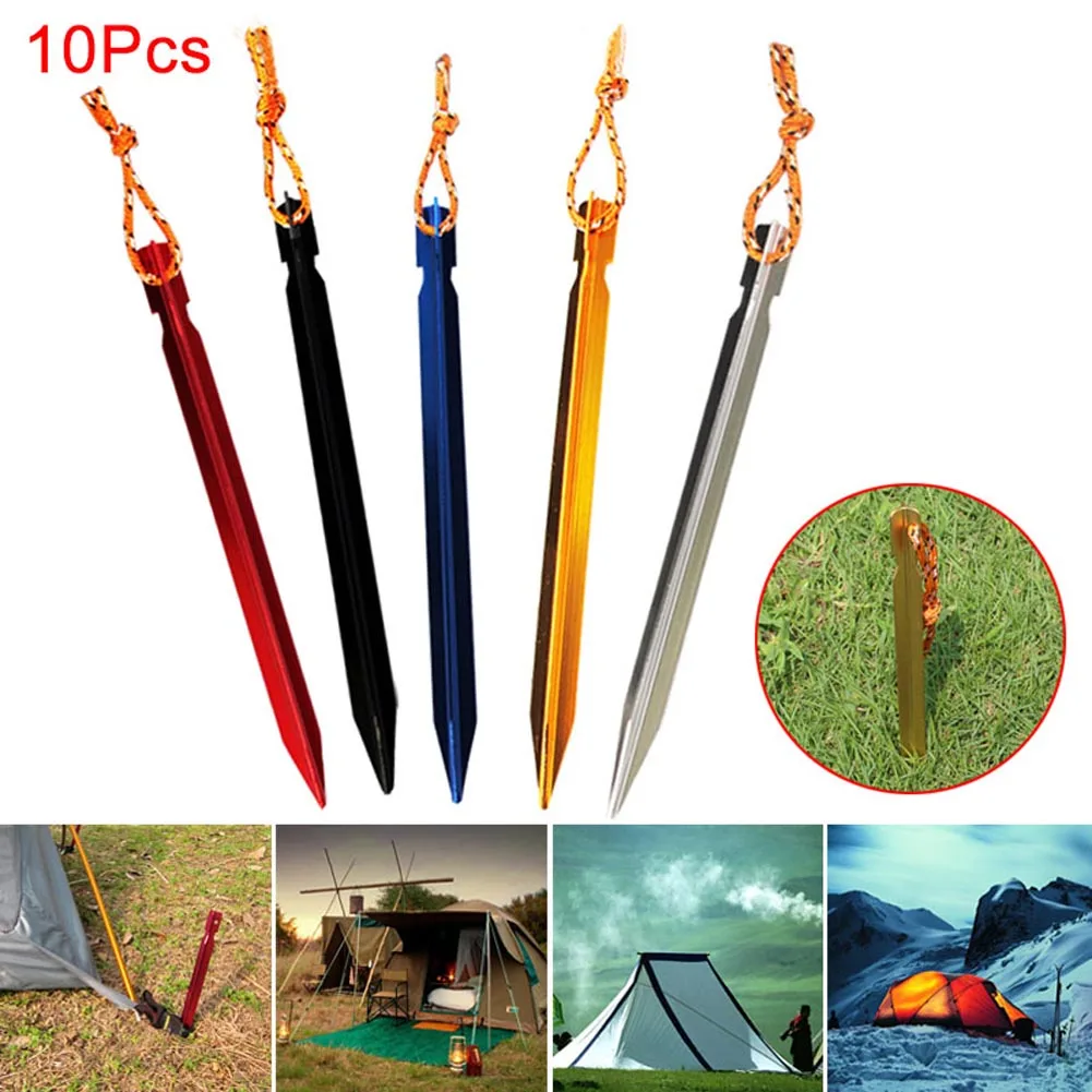 10 шт. палатка для похода на природу из алюминиевого сплава, колышек для палаток с веревкой, оборудование для кемпинга, аксессуары для палаток BB55