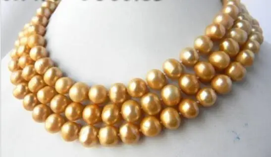 

FREE SHIPPING>>>@@ > Hot sale new Style >>>>> 50'' 10MM Golden Round Freshwater Pearl Necklace