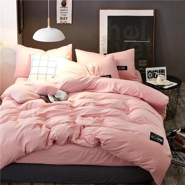 Mian Wei Thickening Washed Cotton Love Layout Design Bedding Sets Mian Wei Thickening Washed Cotton Love Layout Design Bedding Sets Duvet Cover 4pcs Bed Sheets Twin Queen Size Solid Pink Color