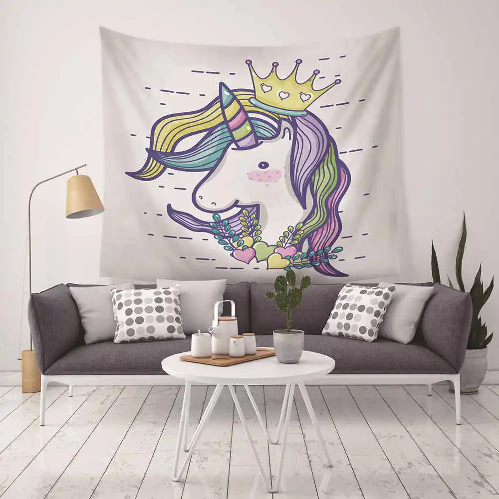 Home Furnishing Cartoon Unicorn Mandala Tapestry Wall Hanging Beach Picnic Throw Rug Blanket Camping Tent Travel Sleeping Pad