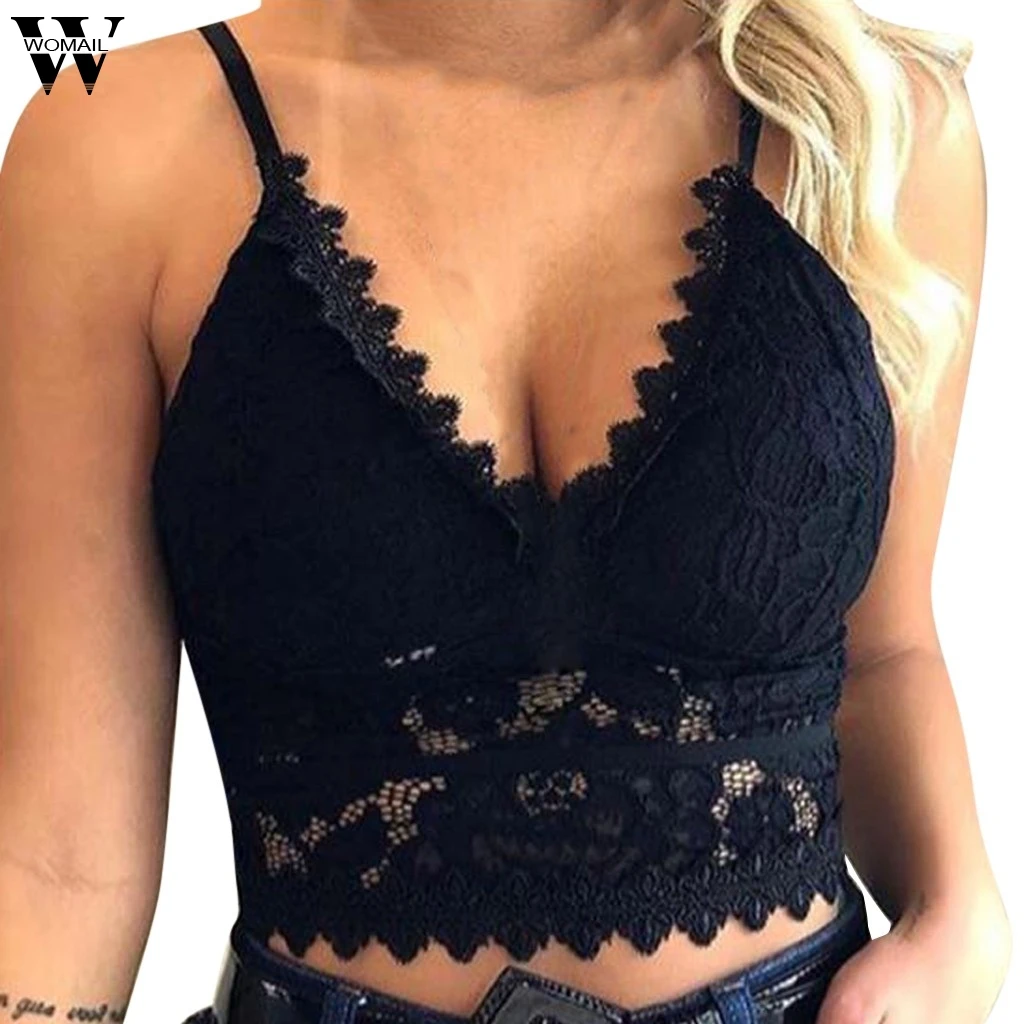 

Womail Camisole Women new Water soluble lace Plus Size Crop Wireless Bra Lingerie Sexy V-Neck Underwear Camisole May6