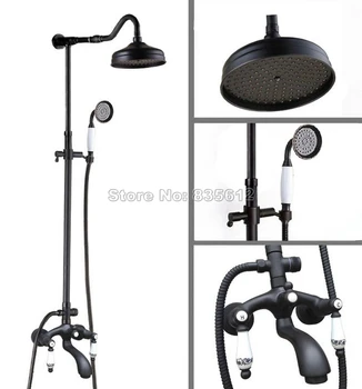 

Black Oil Rubbed Bronze Handheld Shower Bathroom Tub Mixer Tap Wall Mounted 8" Rain Shower Faucet Set with Hand Shower Whg634