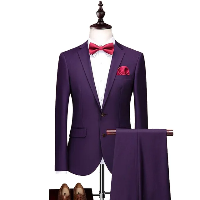 2019 New Purple Men 's Suit 2 Pieces Formal Slim Fit Notch Lapel ...