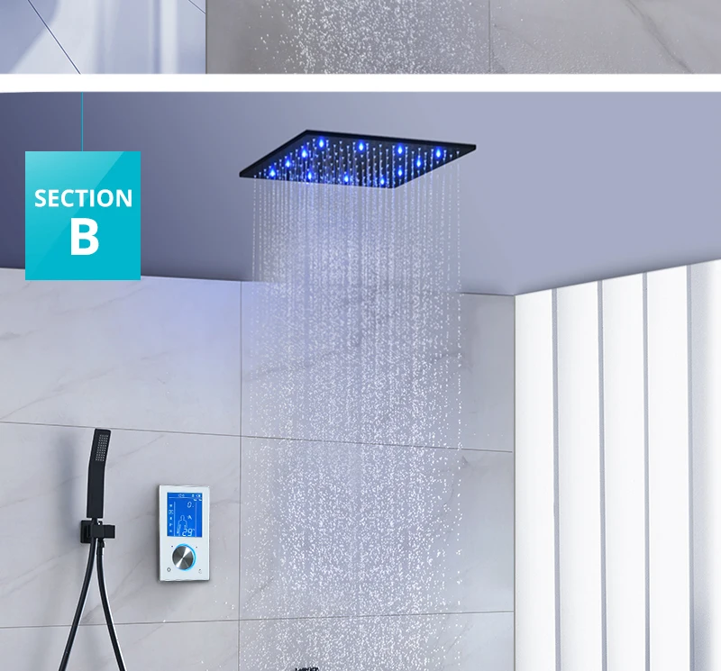 Luxury Thermostat 16 inch Shower System LCD Touch Screen Digital Display Black Large Shower Set 180 Degree Rotating Lower Faucet (5)